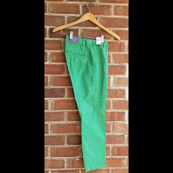 GAP Sz 00 Slim Cropped Kelly Green Square Print Pants - Picture 7 of 10